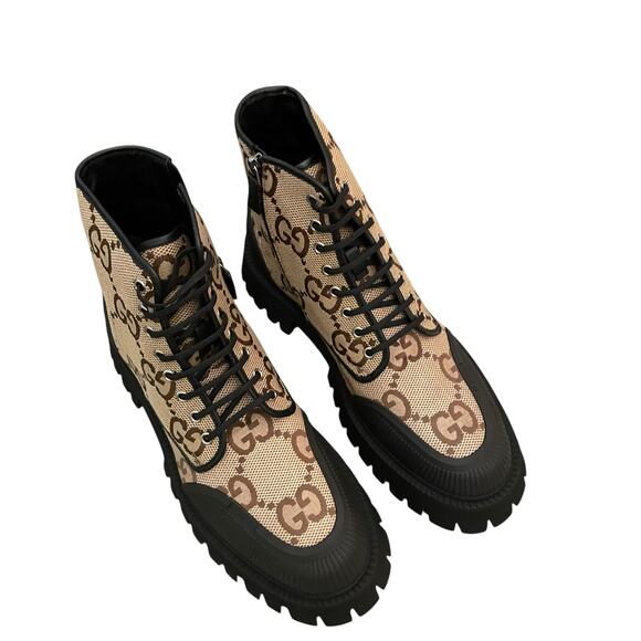 GUCCI Men's Maxi GG Supreme Canvas Combat Ankle Boots Camel Brown Sz 11.5  US 12 - Picture 7 of 16